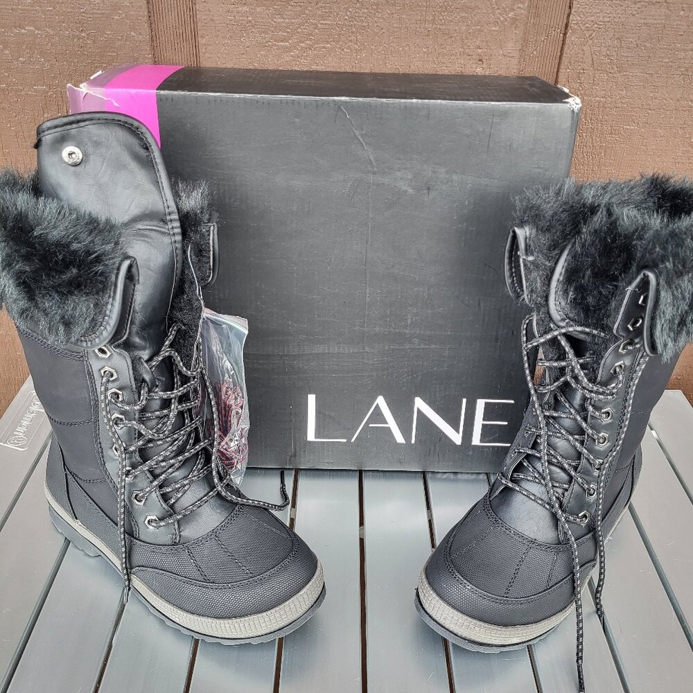 NWT 7 Wide Lane Bryant Black Rubber Furry Waterproof Winter Boots 7W NWT